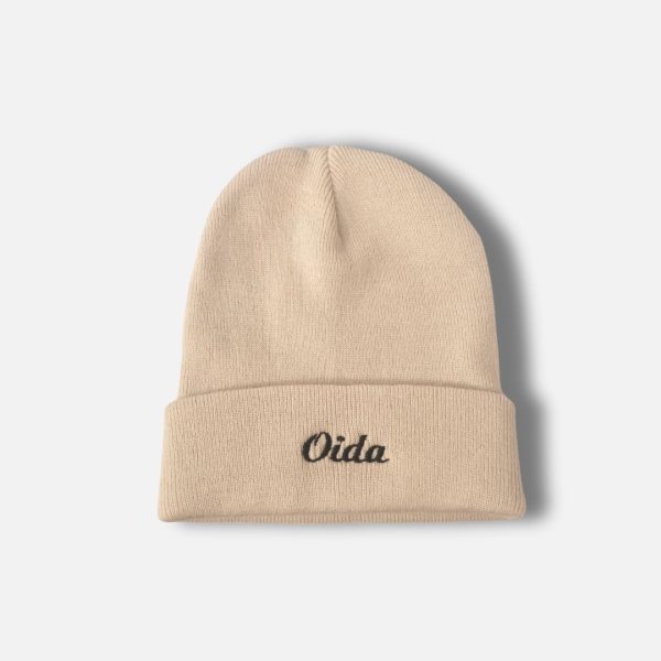 Haube Oida beige Aufschrift